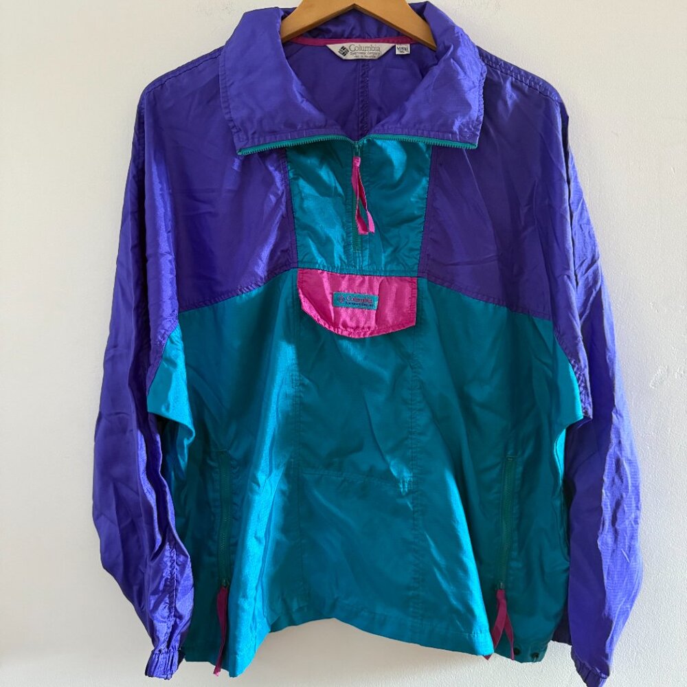 Vintage Columbia Teal Colorblock Half-Zip Windbreaker Ski Jacket Pullover XL